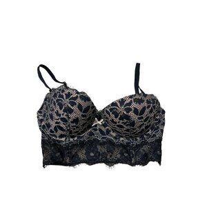 Victorias Secret Dream Angels Padded Demi Bra Long Line Black Lace Mesh 32D